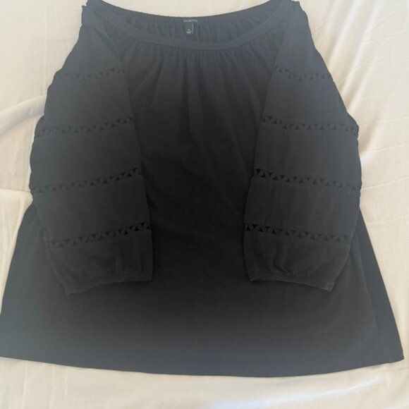 Talbots Black Peasant Blouse Large 3/4 Sleeve Boho Tiered Cutout Top - Picture 3 of 5